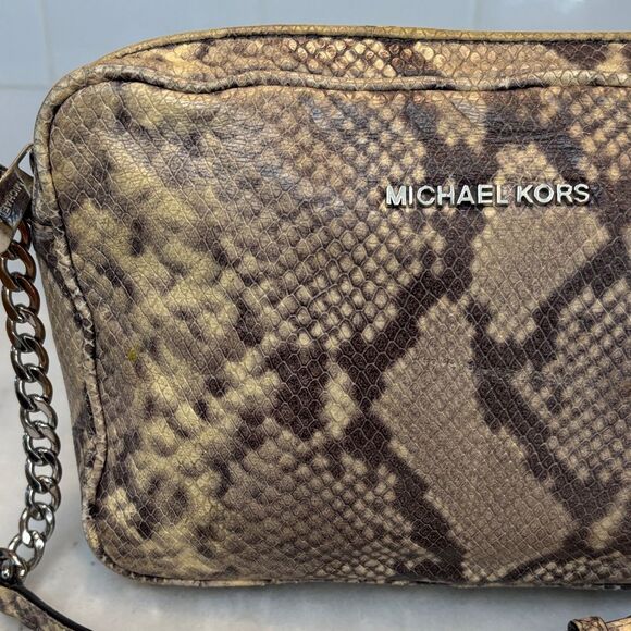 Michael Kors Bag Purse Crossbody Handbag Snake Print Leather Pocketbook - Picture 2 of 16